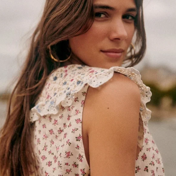 Sezane Susan Blouse Patchwork Mini Fleurs - Size 46 - Picture 3 of 9